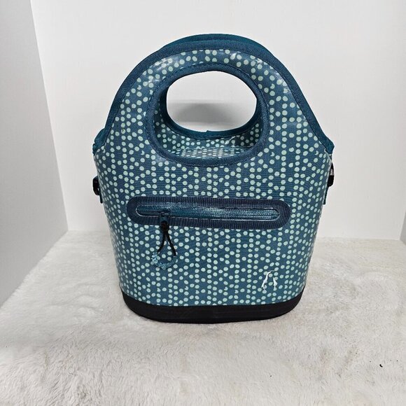 Olivet Teal Blue Polka Dot Print Insulated Structured Lunch Bag - Picture 1 of 12